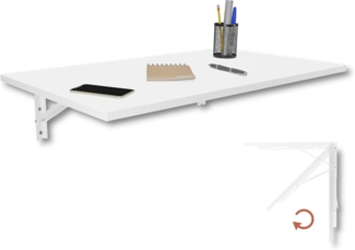 KDR Wandklapptisch 80x50 cm Weiß – Klappbarer Tisch zur Wandmontage – als Esstisch, Schreibtisch, Küchentisch oder Arbeitsplatz – Platzsparend & vielseitig einsetzbar