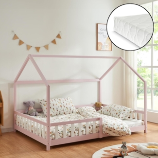 Hausbett Hesel mit Matratze und Rausfallschutz 120x200cm Rosa [en. casa]
