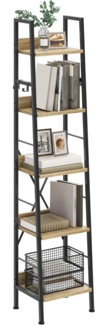 YITAHOME Schmal Bücherregal mit 5 Ebenen 35 cm Breit, Industrielles Leiterregal Standregal Holzregale und Metallrahmen, Modernes Regal für Wohnzimmer, Eichenfarbe