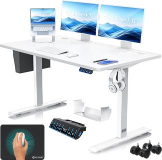 KESSER® Höhenverstellbarer Schreibtisch elektrisch | Ergonomisch Steh-Sitz Schreibtisch | 3-Funktions-Memory Steuerung | Inkl. 360° Rollen & USB-Ladeanschluss | Computertisch für Homeoffice Weiß, 140x70 cm