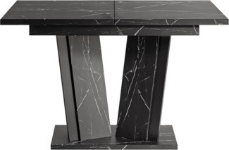 Esstisch Druztin II, Rechteckiger Ausziehtisch für das Esszimmer (Farbe: Marmor Black Royal / Schwarz Hochglanz)