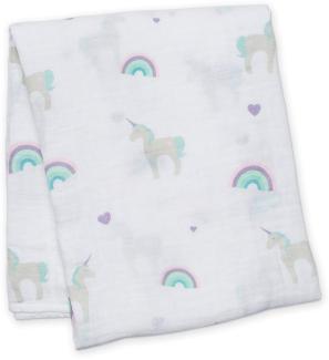 Lulujo Baby L2-LJ405 Swaddling Blanket, 120 x 120 cm, Mehrfarbig (Einhorn)