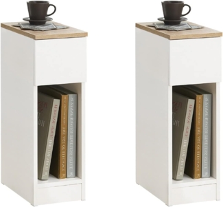 SoBuy FBT111-WN x2 Nachttisch 2er Set mit Schublade für Boxspringbett Sofatisch 2 stücke Beistelltisch schmal Telefontisch Nachtschrank Nachtkommode weiß BHT ca. : 20 x 60 x 35 cm
