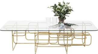 Kare Design Couchtisch Meander Gold, Sofatisch, rechteckiger Beistelltisch, Wohnzimmer, Ablagetisch, Tischplatte aus Sicherheitsglas, Glastisch, 36 x 140 x 80 cm