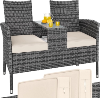 Casaria Poly Rattan Gartenbank 2 Sitzer Kino Bank Auflagen Glas Tisch Wetterfest Sitzbank Parkbank Garten