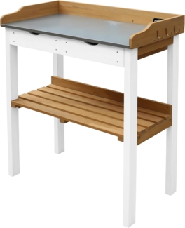 AXI Pflanztisch aus Holz mit 2 Schubladen in Braun / Weiß Gärtnertisch wetterfest für Garten / Balkon / Terrasse / Gewächshaus | Braun, weiß | Metall | 76 cm