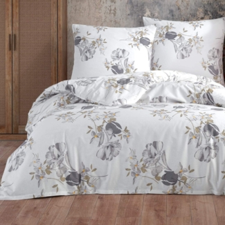 Buymax Bettwäsche Parlin, Renforcé, 4 teilig, Bettbezug-Set 155x220 cm 100% Baumwolle mit Reißverschluss Blumen Weiß