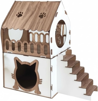 Jungengel Tierbett XL Katzenhaus Katzenhäuschen Katzenhütte Stecksystem Katzenbett, 2-Stöckiges Katzenhaus, Robust, Werkzeugfreie Montage