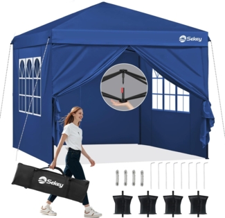 Sekey EIN Personen Setup Pavillon 3x3 Wasserdicht Stabil Winterfest, Pop Up Faltpavillon Camping, Faltbar Partyzelt Gartenzelt mit 4 Sandsäcke für Festival, Events, Picknicks (Navy)