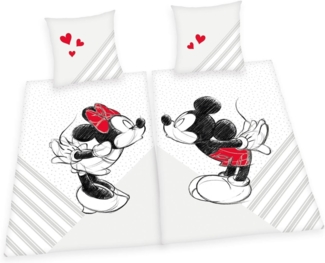 Disney Partnerbettwäsche Disney's Mickey und Minnie Mouse in Gr. 135x200 cm, Renforcé, Bettwäsche aus Baumwolle, Disney-Bettwäsche, Partnerbettwäsche