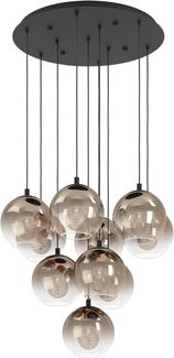 EGLO Cluster Hängelampe Ariscani 1, 10-flammige Pendelleuchte, Hängeleuchte Treppenhaus Galerie, Kronleuchter aus Metall in schwarz und Glas in Kupfer, E27 Fassung, Ø 64,5 cm