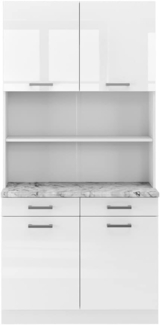 Vicco Buffetschrank Weiß Hochglanz 100 cm , AP Marmor, R-Line
