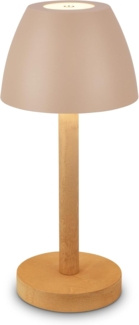 Briloner Leuchten LED Tischleuchte Akku Tischlampe kabellos Holzfuß Indoor/Outdoor, LED fest integriert, 13,5 x 30 cm (DxH) Beige/Anthrazit-Holz 2,5W Wohnzimmer Outdoor