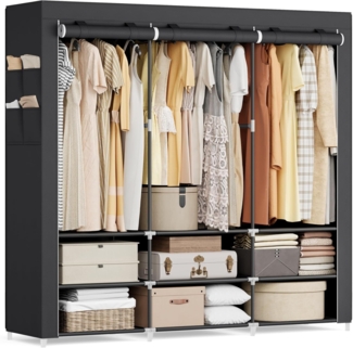 Stoffschrank, Kleiderschrank, geräumig, 45 x 188 x 176 cm, 3 Hängefächer, Ablagen, 4 Seitentaschen, für Schlafzimmer, Wohnzimmer