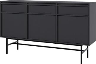 Selsey Evo - Sideboard 3-türig mit 3 Schubladen, Schwarz mit Metallgestell, 154 cm