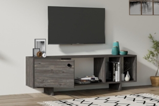 Hanah Home Modern Anthracite TV Unit, 140 cm | 100% Melamine Coated Particle Board, 18 mm Thick | Wall-Mountable, Extra Storage & Shelves | Scandinavian Design
