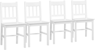 HOMCOM Esszimmerstuhl, 4er Set Küchenstuhl, Wohnzimmerstuhl mit Rückenlehne, Küchenstühle, Essstuhl für Esszimmer, Küche, Kiefernholz, 41 x 46,5 x 85,5 cm, Weiß