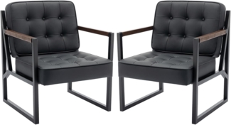 Mid Century Modern ohrensessel 2er Set, Bequeme Lounge Sessel, Brauner Leder Accent Chair, Kunstleder Empfangssessel mit Metallbeinen für Wohnzimmer Schlafzimmer Empfangsraum Wartezimmer, Schwarz