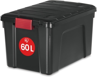 Iris Ohyama, Koffer, Aufbewahrungsboxen aus Kunststoff, mit Deckel und Verschlusscips, 60L, Stück, Stapelbar, Räder, BPA-frei, Dachboden, Schuppen, Garage, SIA-60, Schwarz