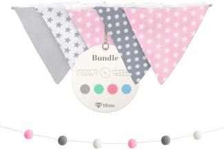 lilime® Wimpelkette Inkl. GRATIS Girlande ideal für Dekoration im Kinderzimmer - Unsere Wanddeko für dein Kind - Super süße Deko für jedes Babyzimmer (1. 9M/Grau-Weiß-Pink)