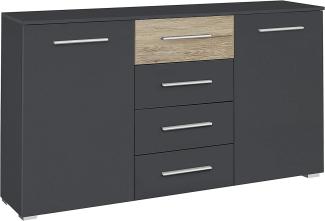 Rauch Möbel Tarragona Schlafzimmer Kommode, Kommode in Grau Metallic / Eiche Sanremo hell, 2-türig mit 4 Schubladen inkl. Zubehörpaket Basic 2 Einlegeböden BxHxT 140 x 81 x 42 cm