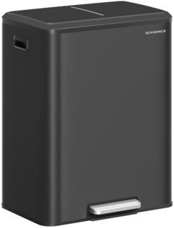 SONGMICS Mülleimer Küche, Mülltrennsystem 2x30 L, 2 Fächer für Recycling und Restmüll, Abfalleimer, Inneneimer, Stahl, Softclose-Deckel, breites robustes Pedal, tintenschwarz LTB556B02