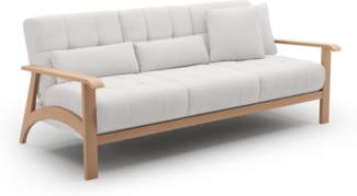 Cavadore 3er-Sofa Billan / 3-Sitzer Schlafsofa im skandinavischen Design mit Bett und massivem Holzgestell in Buche / 199 x 88 x 106 / Flachgewebe, Weiß