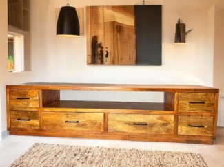 Mango Lowboard Sideboard Schrank Mangoholz Massivholz Indien Kastanienbraun Naturholz Kolonialstil Asien Asiatisch Rustikal Regal Holzregal Fernost