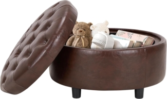 COLAMY Hocker mit Stauraum, Modernes Kunstleder Sitzhocker mit Stauraum, Gepolstert Rund Fußhocker Aufbewahrung mit Holzbeinen für Wohnzimmer Schminktisch Schlafzimmer Schlafzi, Braun