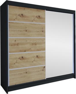 Schiebetürenschrank Talin III (Farbe: Schwarz / Artisan Eiche + Spiegel)