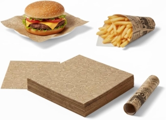 Jungengel Backpapier Vintage 50x Stück Hamburgerpapier Einschlagpapier Fettdicht 26x36 cm, Original-Holzzellstoff, Lebensmittelkomform, Vintage & Retro