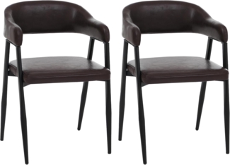2er-Set Esszimmerstuhl HWC-P29, Küchenstuhl Lehnstuhl Polsterstuhl, Industrial Retro Vintage Kunstleder ~ dunkelbraun