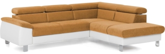 Mivano Ecksofa Micky mit Ottomane / Eckcouch mit Bettfunktion, kleinem Bettkasten und Kopfteilverstellung / 249 x 72 x 207 / Mikrofaser/Kunstleder, Gelb/Weiß