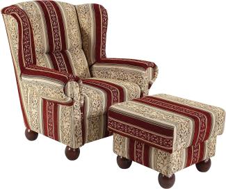 Monarch Hocker Chenille Rot Buche Nussbaumfarben