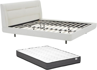 Vente-unique - Bett 180 x 200 cm - Bouclé-Stoff - Beige + Matratze - ISYDE