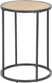 Selsey KRAPINA - Beistelltisch / Couchtisch im Industrial-Style , Holzoptik mit Metallgestell in Schwarz, rund 40 cm