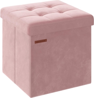 Songmics Sitzbank mit Stauraum aus Samt, klappbare Sitztruhe, Aufbewahrungsbox mit Deckel, Fußbank, 38 x 38 x 38 cm, bis 300 kg belastbar, für Flur, Wohnzimmer, Schlafzimmer, pastellrosa LSFDE227R01