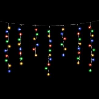 SALCAR LED Eisregen Lichterkette Außen 2m, 80er LED Lichtervorhang Innen Weihnachten mit 8 Beleuchtungsmodi und Memory-Funktion, Wasserdicht Weihnachtsbeleuchtung Außen für Pavillon Balkon, Bunt