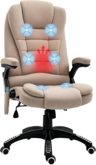Vinsetto Schreibtischstuhl mit Vibrationsmassage, Heiz-, Liegefunktion, ergonomisch (Chefsessel, 1 St), mit Fernbedienung, Seitentasche, Leinenoptik, Braun