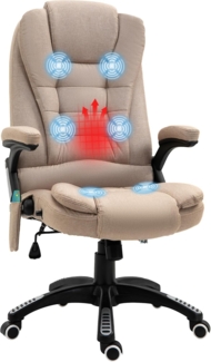 Vinsetto Schreibtischstuhl mit Vibrationsmassage, Heiz-, Liegefunktion, ergonomisch (Chefsessel, 1 St), mit Fernbedienung, Seitentasche, Leinenoptik, Braun