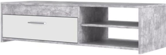 Forte LOWBOARDS TV-Schrank 120, Lowboard mit 1 Tür, TV-Rack, Holzwerkstoff, Betonoptik Hellgrau/Weiß, 120 cm breit x 31,8 cm hoch x 42,1 cm tief