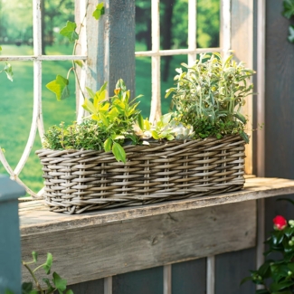 Rattan Pflanzkasten "Koboo Grey" 60 cm lang, grau, Balkonkasten, Blumenkasten für Draußen, Pflanzgefäß