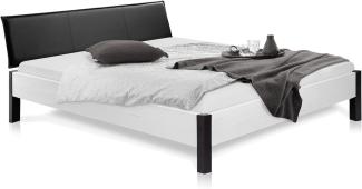 Möbel-Eins LUKY Bett Metallfuß, mit Polsterkopfteil, Material Massivholz, Fichte massiv weiss 90x200 cm Kunstleder Schwarz