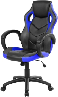 Dmora - Stuhl mit Rädern Caloundra, Gaming-Sessel für Erwachsene, Schreibtischstuhl, 66x61h104/114 cm, Schwarz und Blau