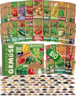 ZenGreens® - Bio Kräuter- & Gemüsesamen im 100er Set - 100 Kräuter- & Gemüse Samen für den einfachen Anbau im Garten, Balkon oder Hochbeet - Pflanzensamen - Saatgut