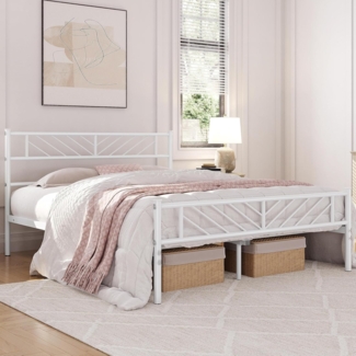 Yaheetech Metallbett 140x200 cm Minimalistischer Bettrahmen mit Kopfteil Gästebett mit Lattenrost für Schlafzimmer Gästezimmer 32cm Höhe unter dem Bett Weiß