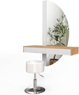 Vicco Schminktisch Melisa mit LED-Spiegel 120 x 161 cm Eiche Weiß modern Hocker