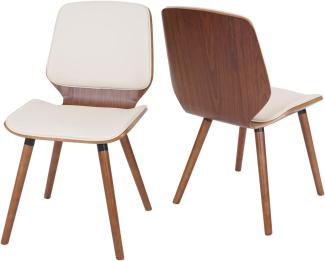 2er-Set Esszimmerstuhl HWC-B16, Holz Bugholz Retro-Design Walnussoptik ~ Kunstleder creme