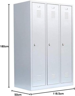 Komfort 3er Spind Garderobenschrank Stahlschrank Metallschrank Kleiderspind 180 x 118,5 x 50 cm Lichtgrau 515130