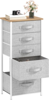 DWVO Kommode mit 5 Schubladen, langlebiger Stoff, Robustes Metallgestell, Schrank aus Stoff mit Griffen, ideal für Schlafzimmer, Wohnzimmer, Flur, Kinderzimmer, Hellgrau
